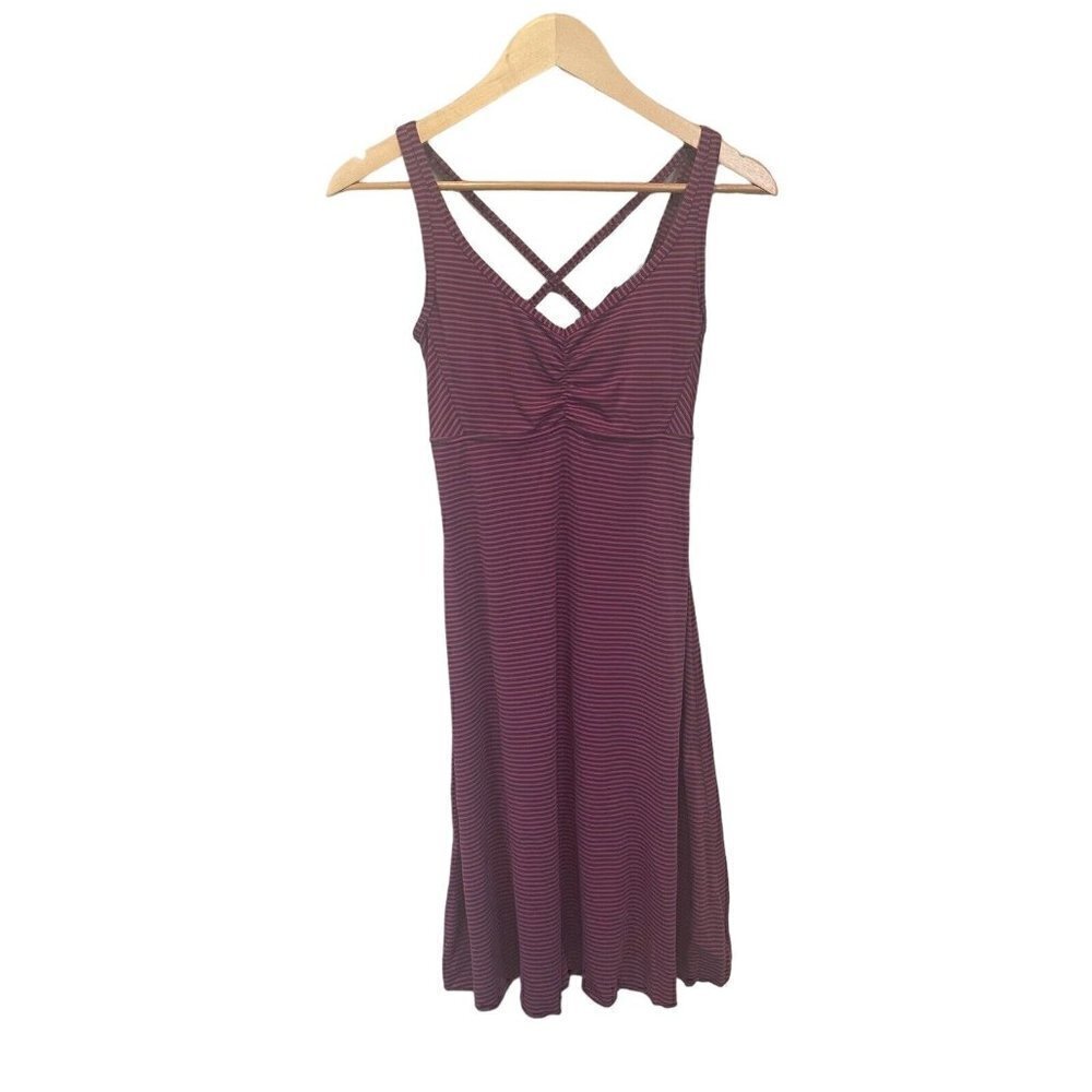 Prana Women XS Purple Striped Fit & Flare Strappy Back Athletic Dress Sz XSmall